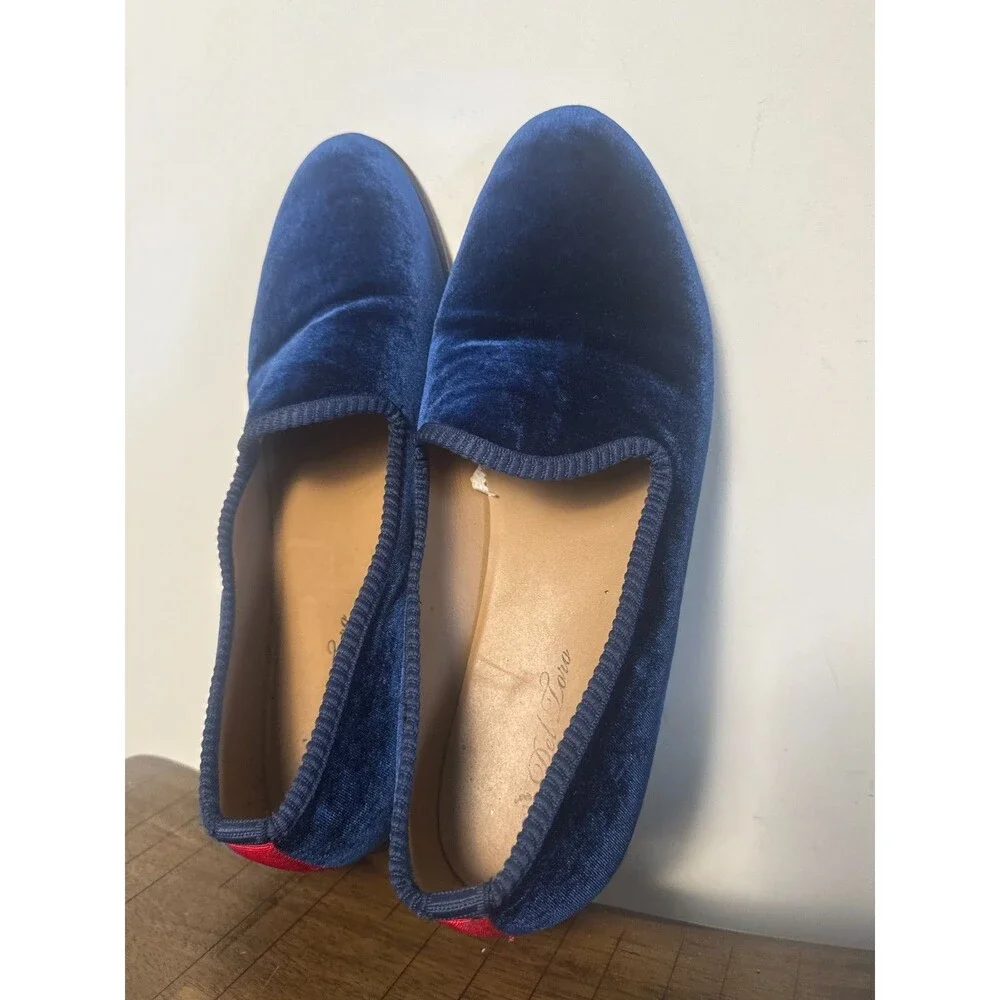 Del Toro Navy Blue Velvet Loafers Luxury Italian Dress Shoes Mens 11 Italy